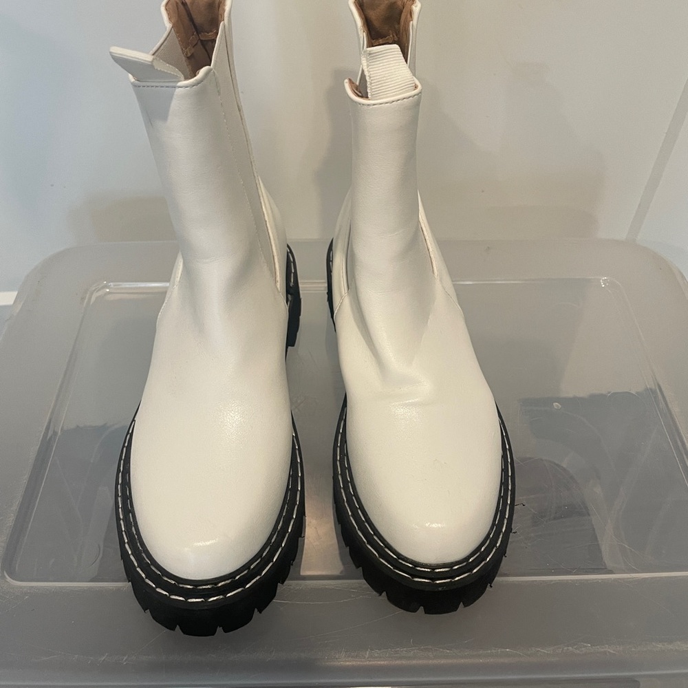 White Chunky Sole Boots